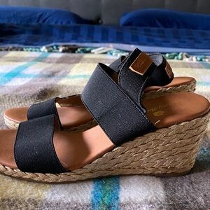Tommy Bahama Black Elastic Strap Espadrille Wedges